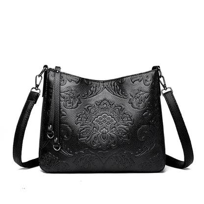 Retro Floral Embossed PU Leather Crossbody Bag for Women