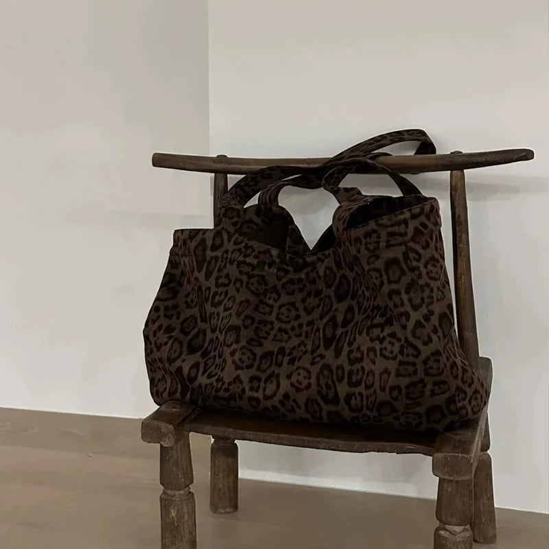 Leopard Print Suede Tote Bag Large Capacity for Women