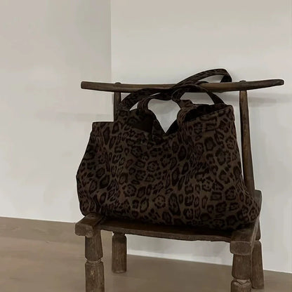 Leopard Print Suede Tote Bag Large Capacity for Women
