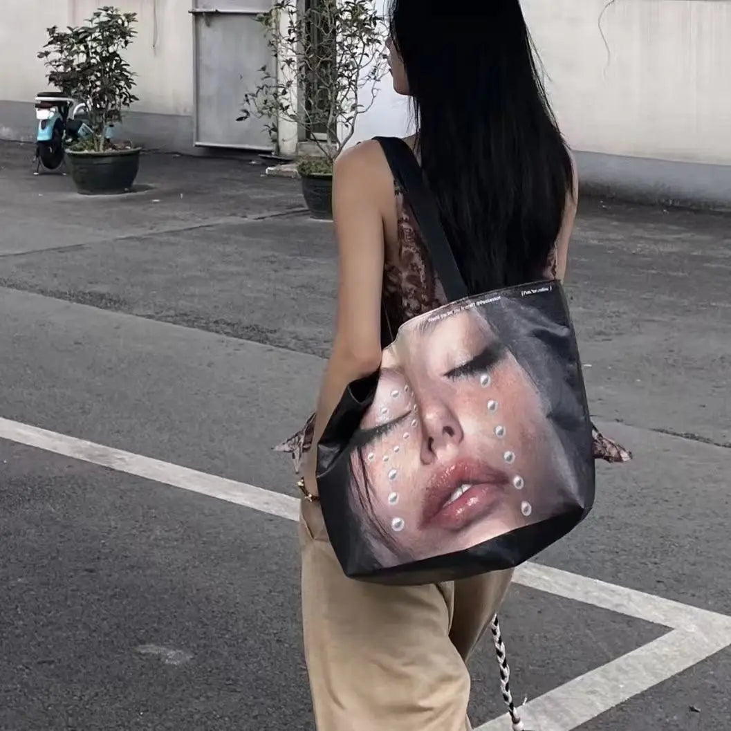 Large Capacity Graphic Tote Bag – Edgy Street Style Shoulder Bag