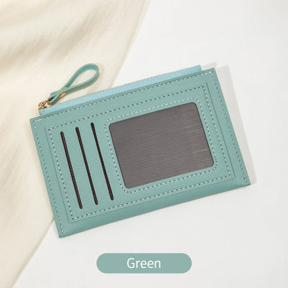 Slim PU Leather Card Wallet with ID Window & Wrist Strap