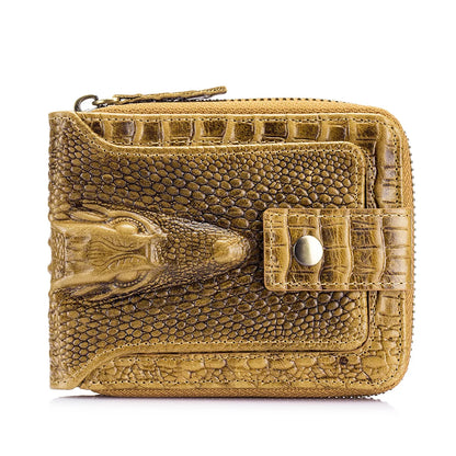 Men's Leather Wallet – Crocodile Pattern Zip-Around with Card Slots