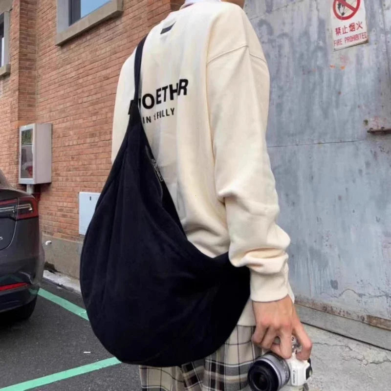 Canvas Dumpling Crossbody Bag – Large Capacity Harajuku Shoulder Bag, Unisex