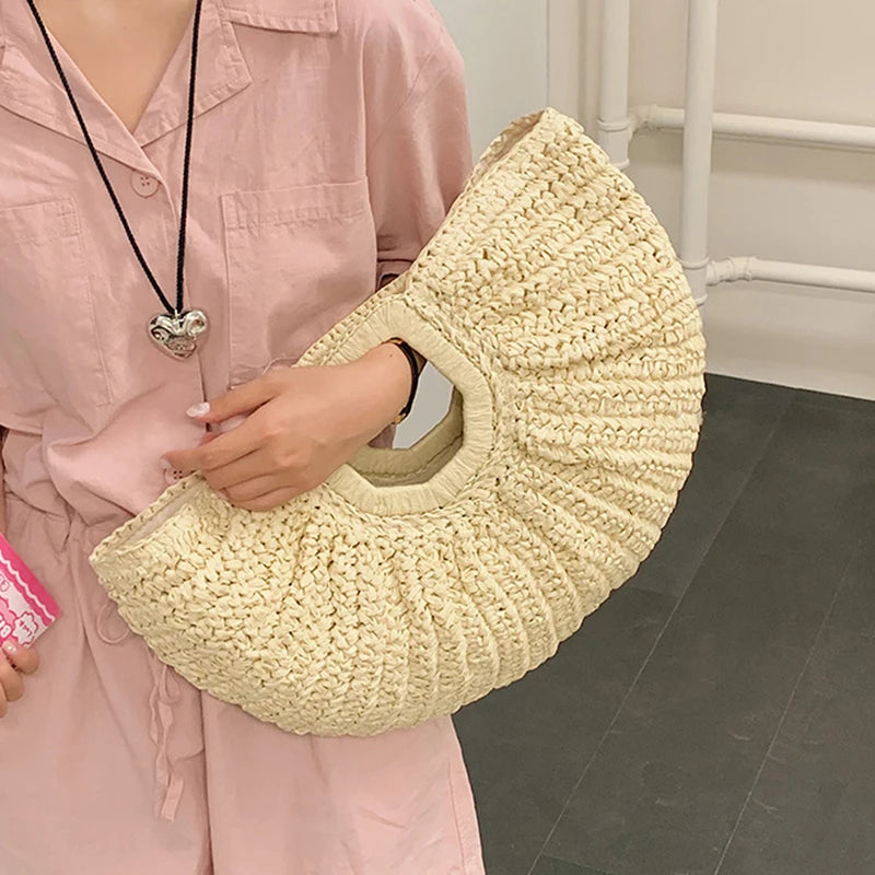 Raffia Crochet Beach Bag – Handmade Woven Clutch Handbag