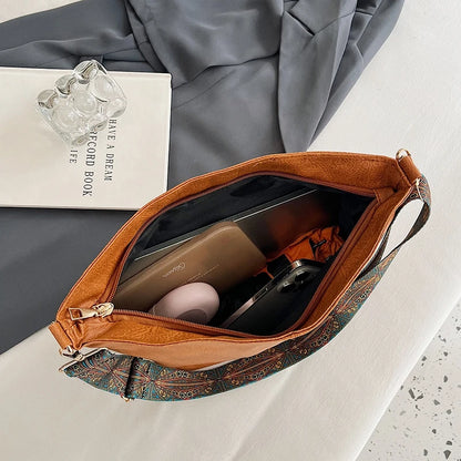 PU Leather Crossbody Bag with Wide Boho Strap + Wristlet Pouch