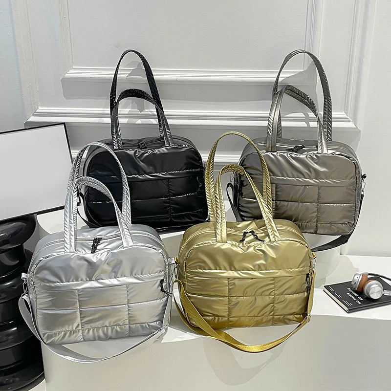 Quilted Nylon Tote Bag for Women – Crossbody Shoulder Bag