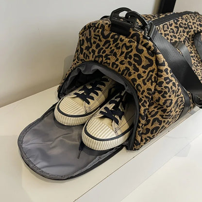 Leopard Print Weekender Duffel Bag – Large Capacity Travel Bag