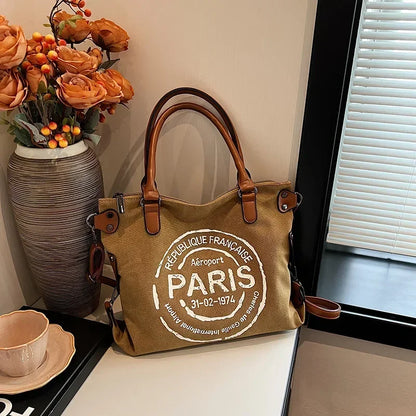Vintage Paris Canvas Tote Bag – Large Crossbody Shoulder Bag