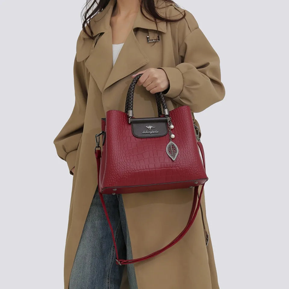 Luxury Leather Handbag for Women – Woven Handle Crossbody
