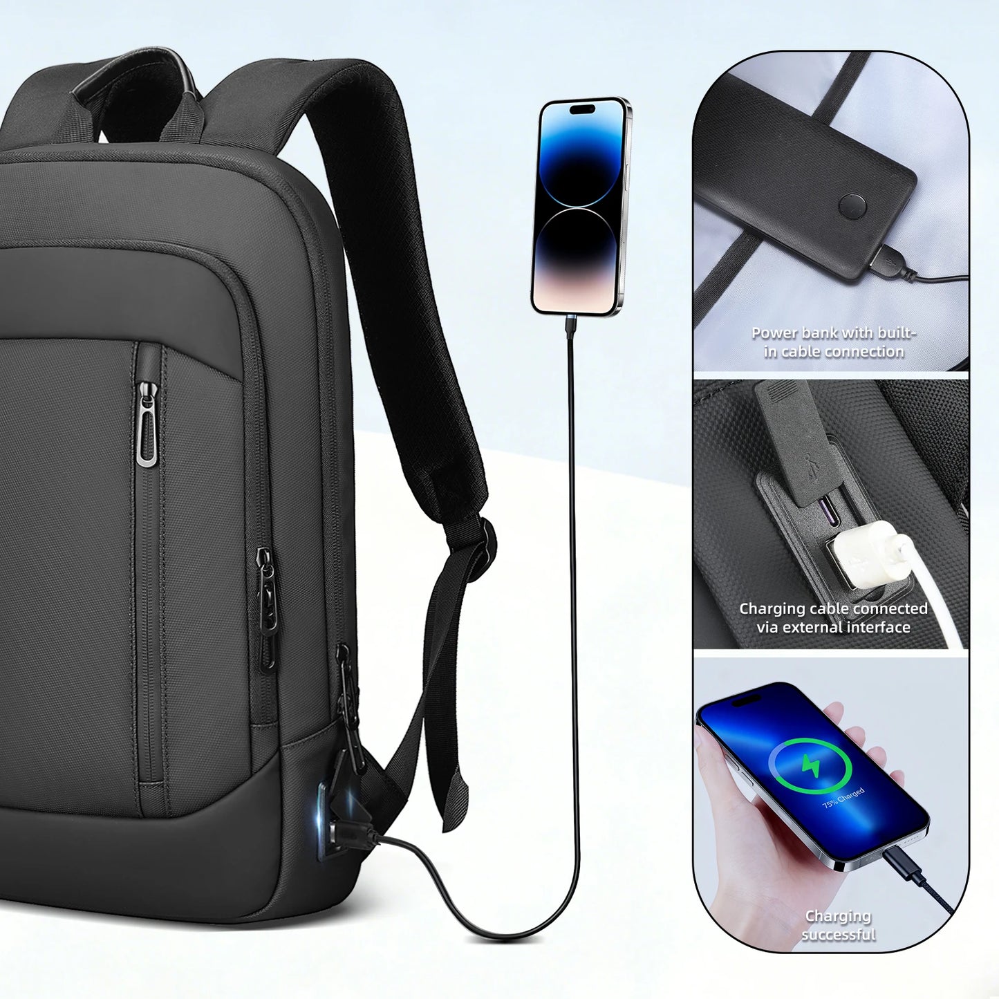 Slim 15.6" Laptop Backpack for Men – Anti-Theft Waterproof Business Travel Bag with USB Port