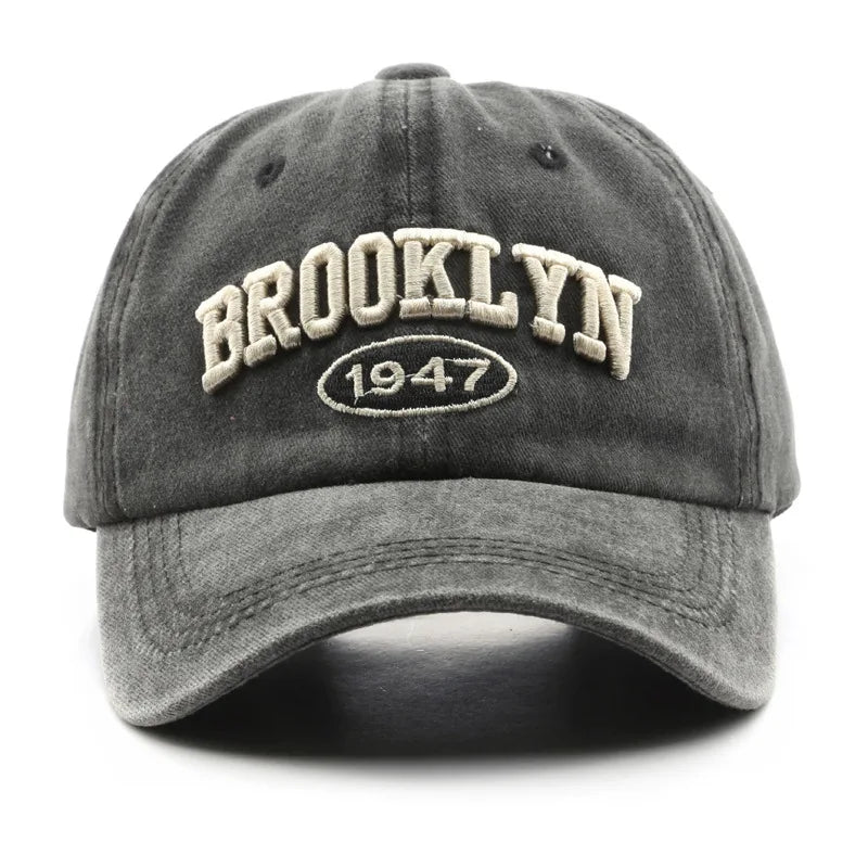 Brooklyn 1947 Embroidered Vintage Baseball Cap Washed Cotton Unisex Hat