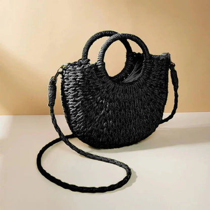 Moon-Shaped Straw Handbag – Handmade Women Beach & Crossbody Bag