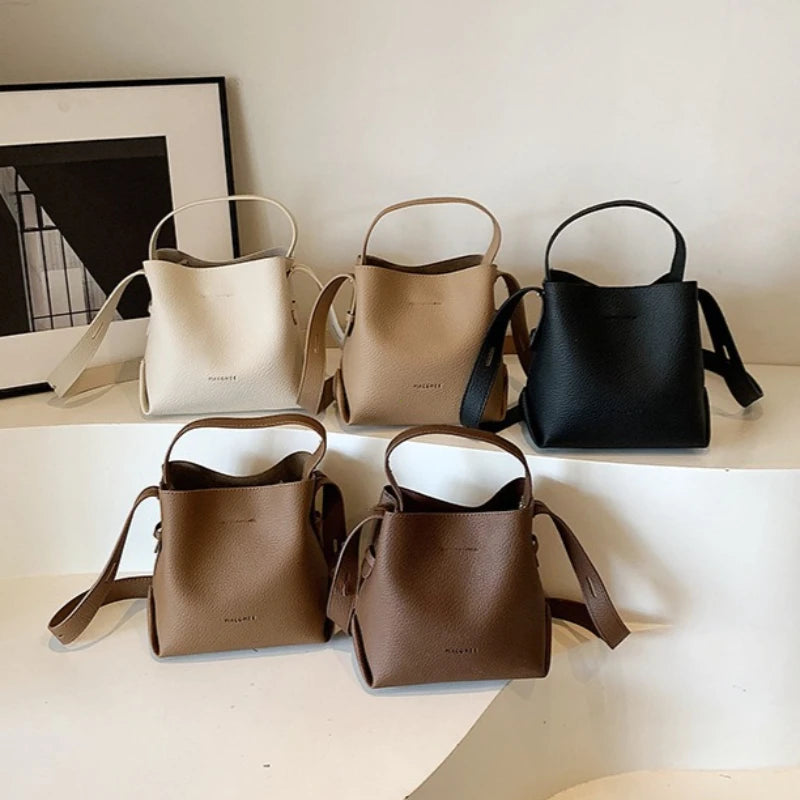 PU Leather Bucket Bag Women Shoulder Crossbody Handbag