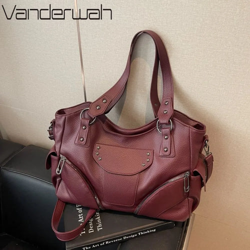 Motorcycle Style Tote Bag for Women – Y2K Leather Crossbody Shoulder Bag