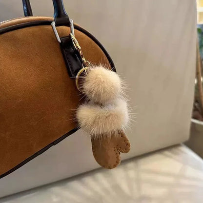 Mink Fur Pompom Mitten Keychain – Luxury Bag Charm