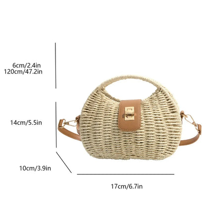 Rattan Woven Half Moon Crossbody Bag – Women's Straw Shoulder Bag