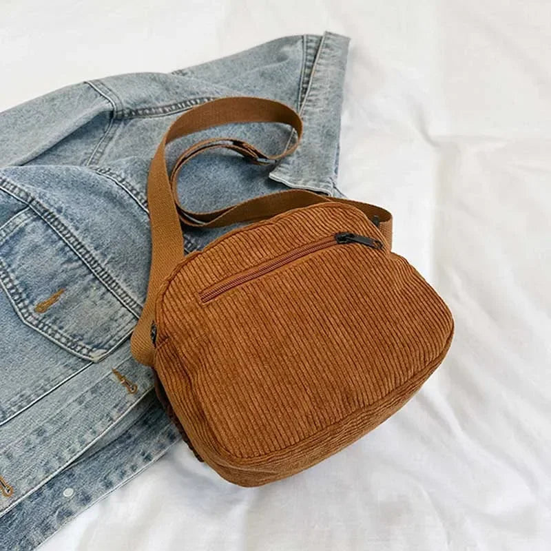 Corduroy Crossbody Bag – Cute Strawberry Print Women's Shoulder Bag