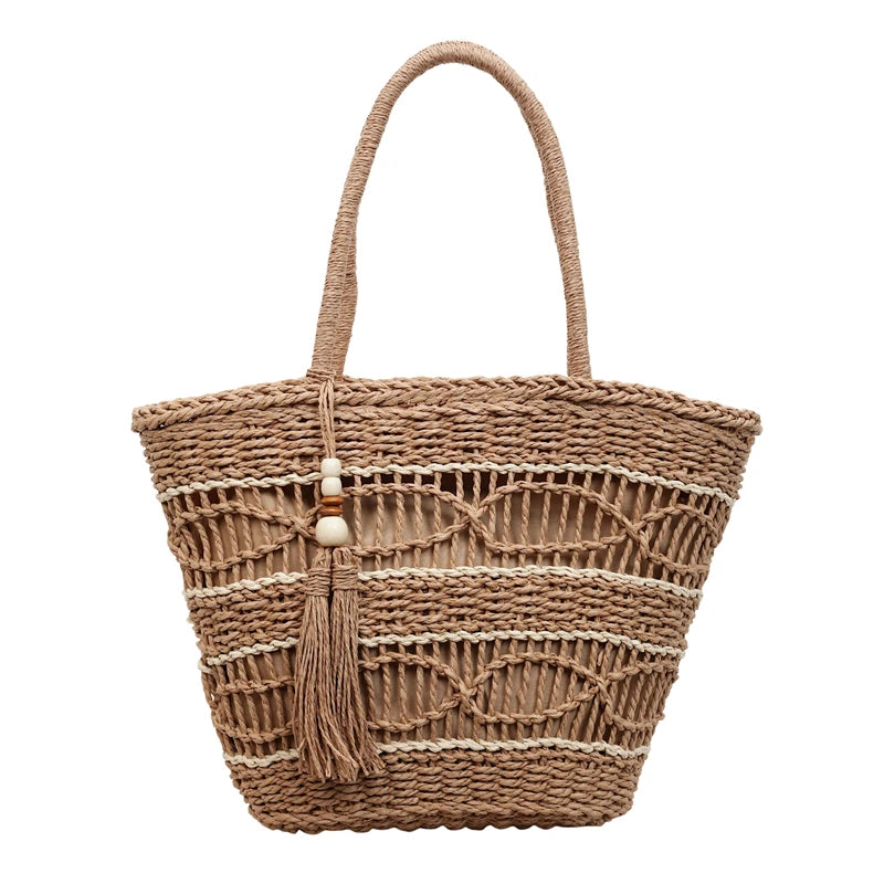 Straw Tote Bag – Handmade Hollow-Out Large Capacity Shoulder Bag