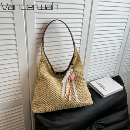 Woven Straw Tote Bag for Women – Casual Beach Shoulder Bag