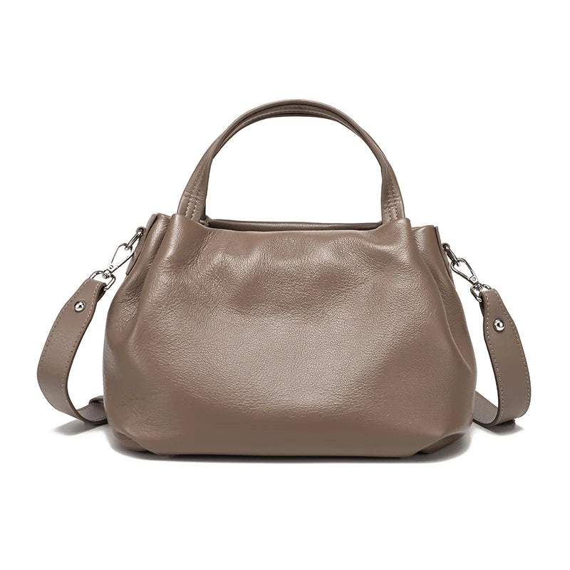 Genuine Cowhide Leather Bucket Tote Bag for Women – Large Capacity