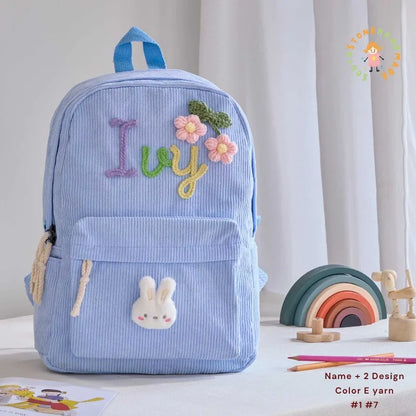 1pcs Personalized Backpack Large Capacity Corduroy Schoolbag Hand-Made Unique Name Custom Multicolor