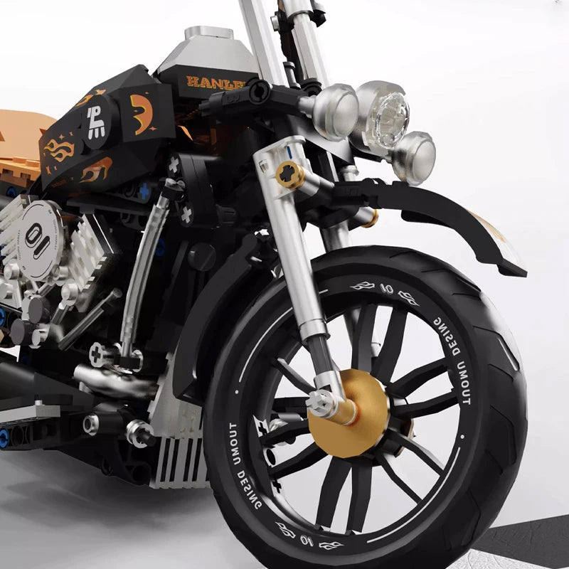 Retro Motorcycle Building Blocks Model – Black Chopper Brick Set