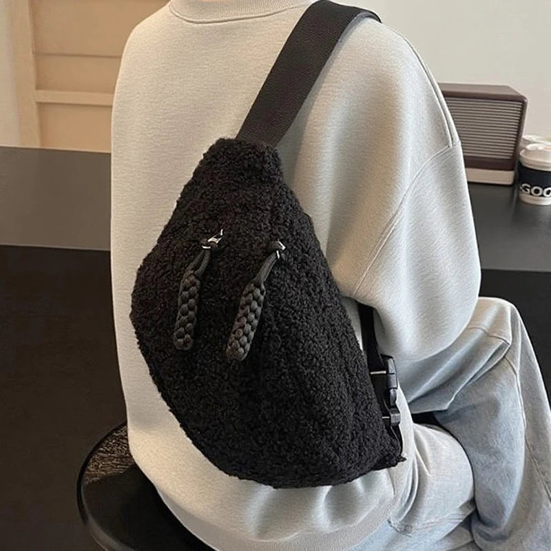 Cozy Faux Fur Waist Bag Women S Soft Winter Plush Crossbody Chest Adjustable Strap Casual Commuter