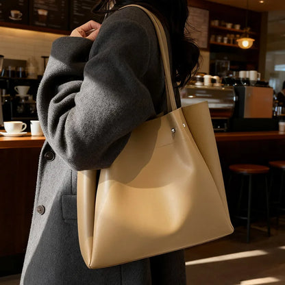 Moods Soft Pu Leather Pure Color Tote Bags Women Casual Street Large Capacity Shopper Shoulder