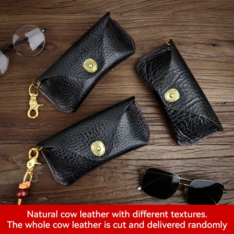 Genuine Leather Sunglasses Case with Snap Closure