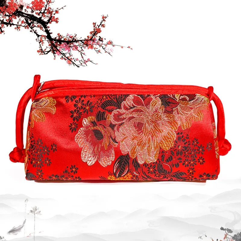 Silk Embroidered Shoulder Bag – Floral Satin Handbag