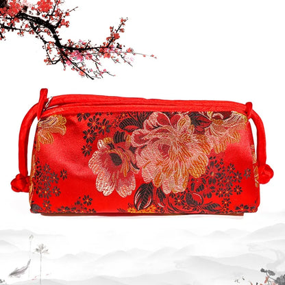 Silk Embroidered Shoulder Bag – Floral Satin Handbag