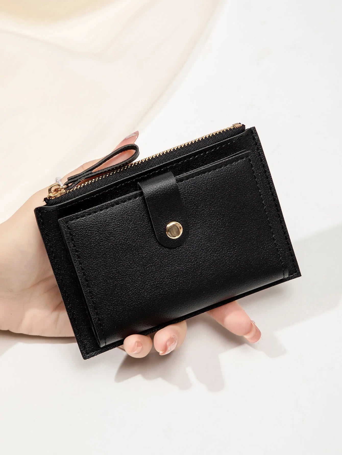 Slim Bifold Card Wallet for Women with Zipper