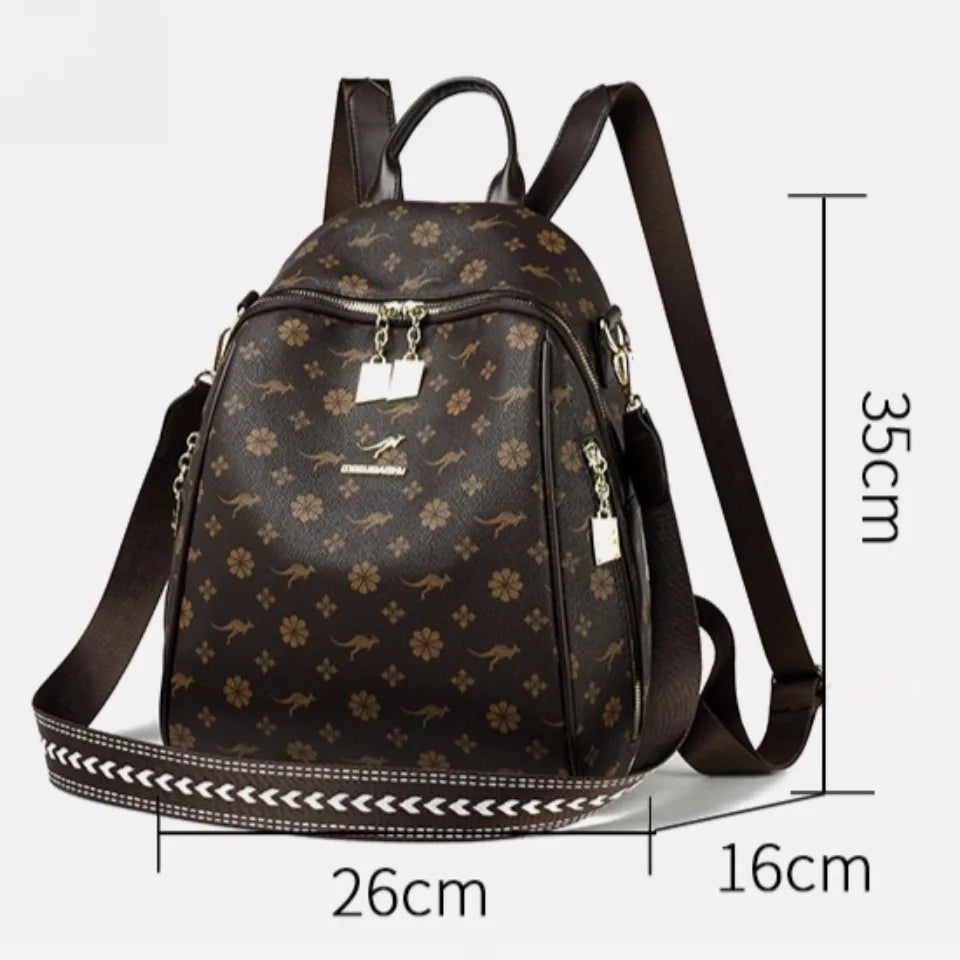 Designer Print Leather Backpack for Women – Large Capacity