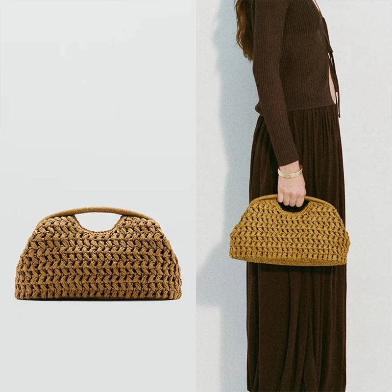 Raffia Crochet Beach Bag – Handmade Woven Clutch Handbag