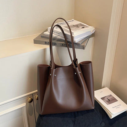 Moods Soft Pu Leather Pure Color Tote Bags Women Casual Street Large Capacity Shopper Shoulder