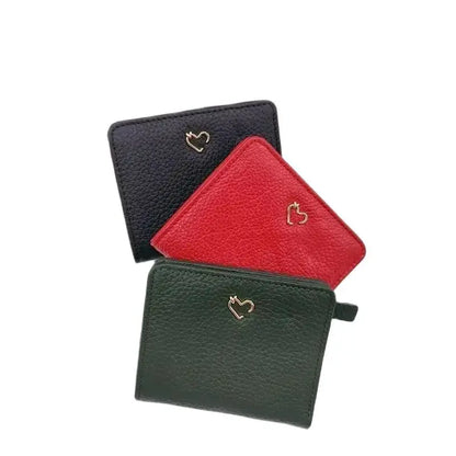 Genuine Leather Heart Charm Short Wallet for Women