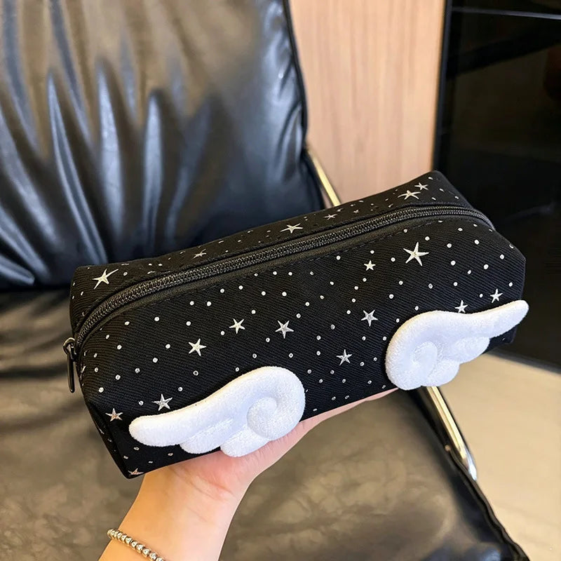 Cute 3d Wing Star Pencil Case Large Capacity Student Pen Bag Kawaii Canvas Stationery Storage