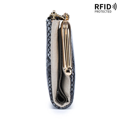 RFID Blocking Women's Genuine Leather Serpentine Clutch Wallet