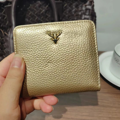 Women's Genuine Leather Small Wallet – Deer Button Bifold Purse