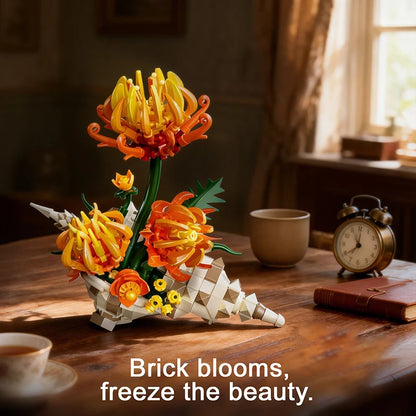 Chrysanthemum Conch Flower Building Blocks Set – DIY Floral Decor