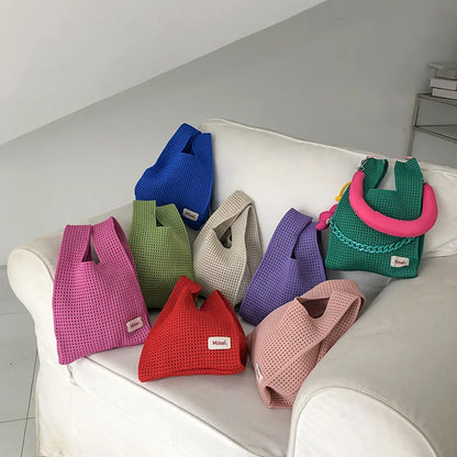 Beach Handbag Girls Summer Rope Hollow Out Hand Woven Shoulder Crossbody Totes Bag Women Knitting