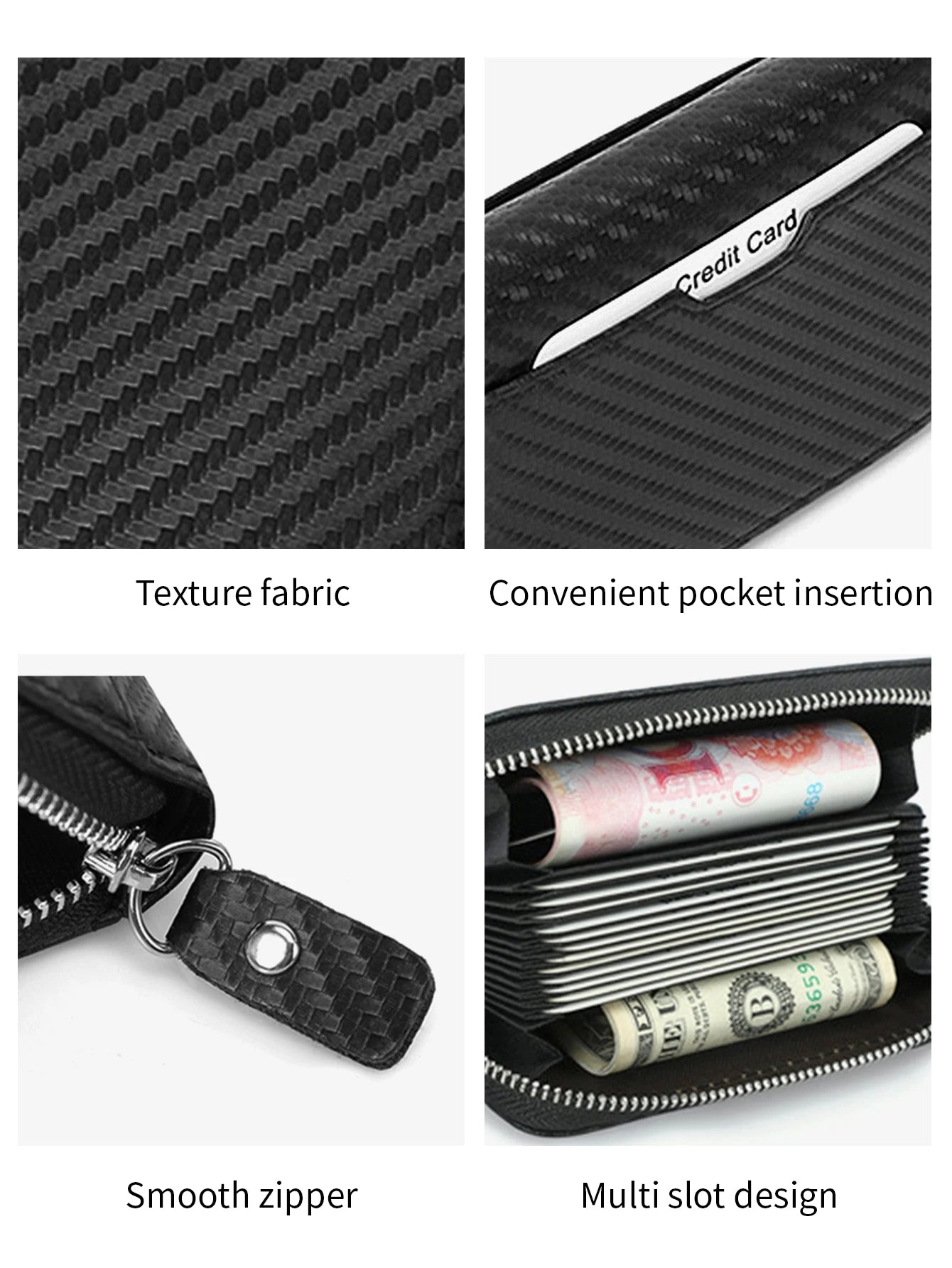 RFID Blocking Carbon Fiber Zipper Card Wallet – Accordion Organizer