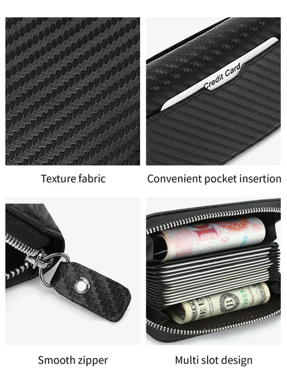 RFID Blocking Carbon Fiber Zipper Card Wallet – Accordion Organizer