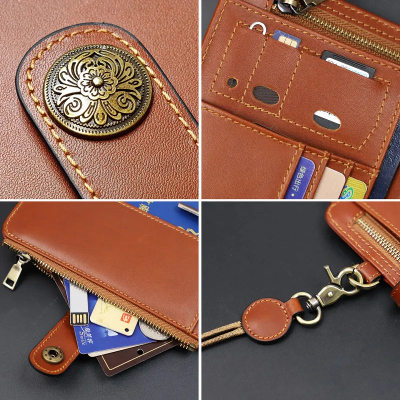 Leather Passport Holder Travel Document Wallet with Zipper
