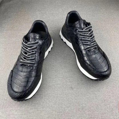 Crocodile Leather Men's Soft-Sole Sneakers – Genuine Lace-Up Flat Casual Shoes