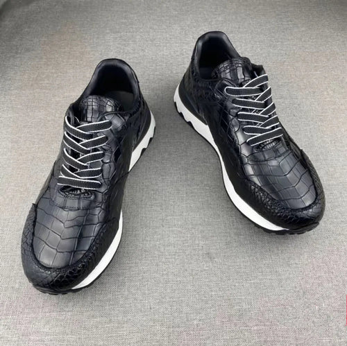 Crocodile Leather Men's Soft-Sole Sneakers – Genuine Lace-Up Flat Casual Shoes