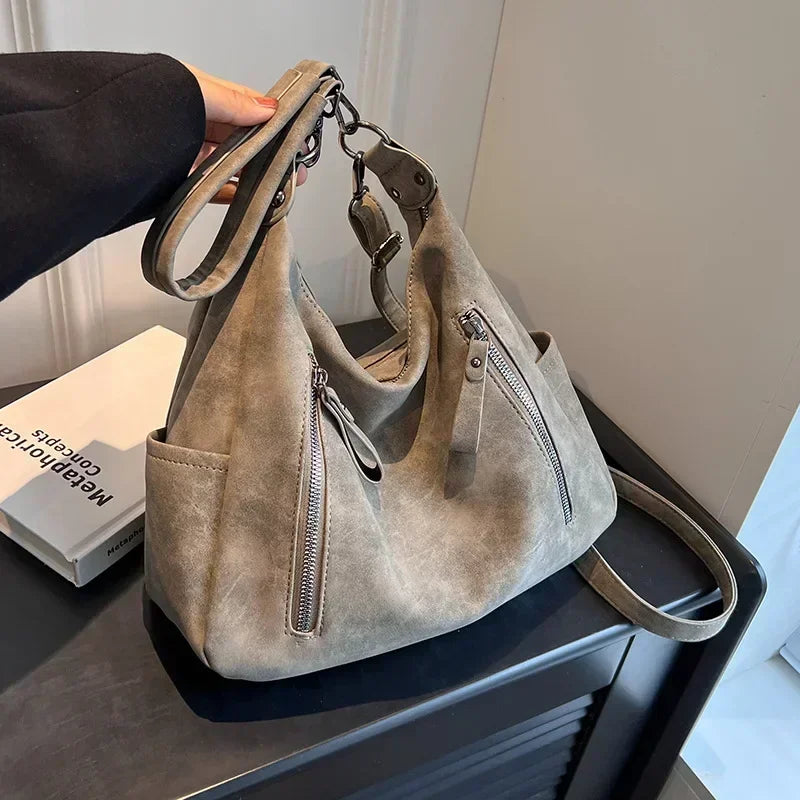 Luxury Retro Crossbody Bag for Women – Large Capacity Multi-Zip Shoulder Handbag