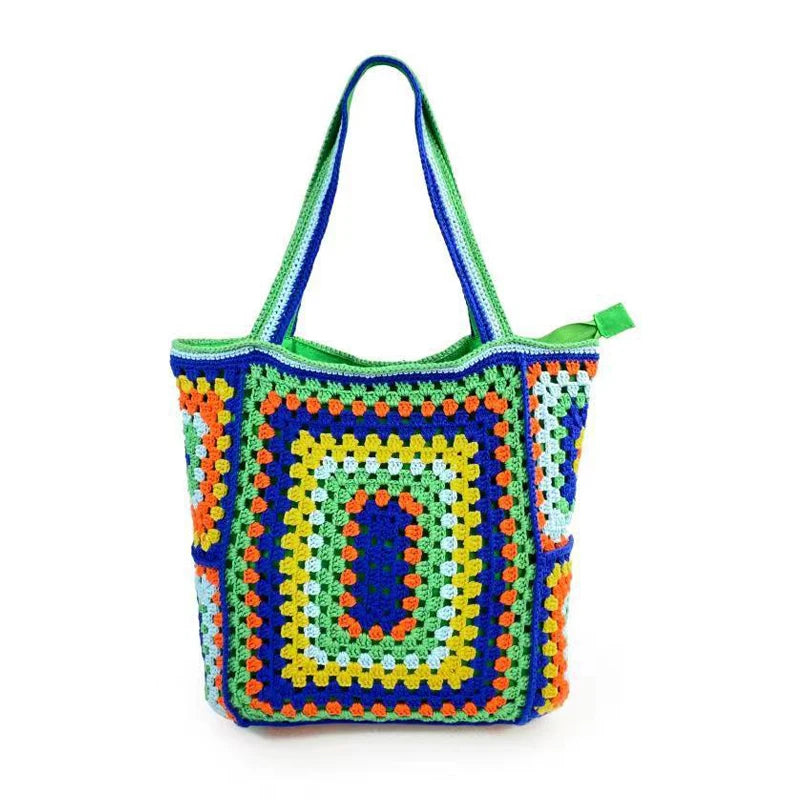 Bohemian Paisley Crochet Women Shoulder Bags Knitting Large Tote Bag Casual Lady Handbags Big