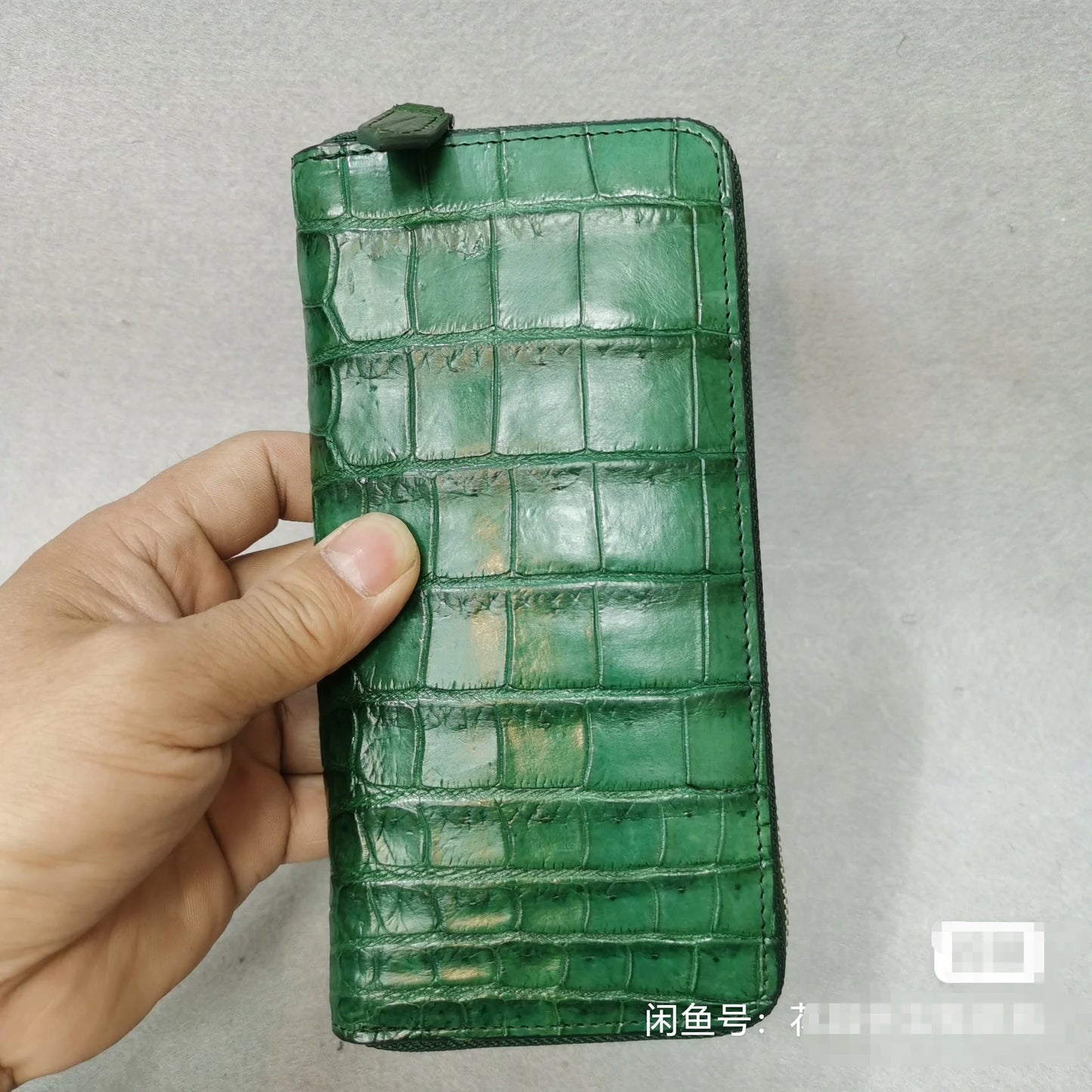 Genuine Crocodile Leather Long Zip Wallet in Green