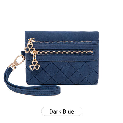 Women's Quilted PU Leather Bi-Fold Wallet with Wristlet & Zipper